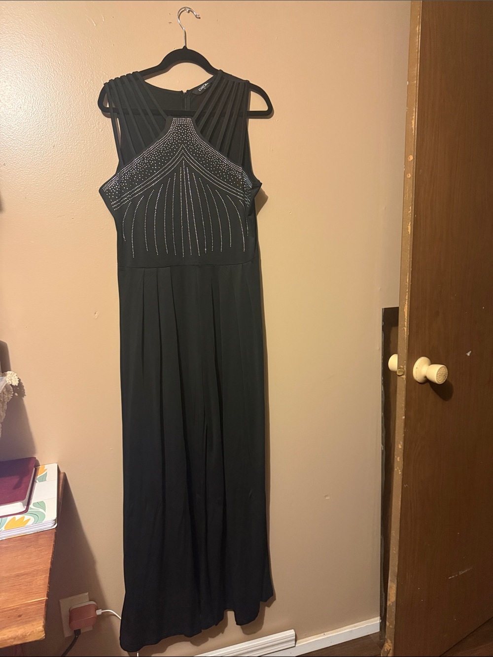 chic Black Sleeveless Maxi Dress with Beaded Bodice. Never worn!